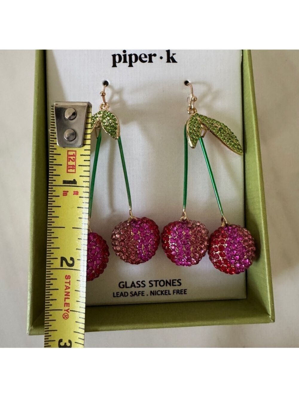 Piper K Pink and Green Cherry Earrings - Picture 8 of 8